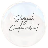 Balon z napisem „samych cudowności” w ozdobnym boxie – gotowy prezent z naklejką bez tła, hitowy dodatek do dekoracji okolicznościowych