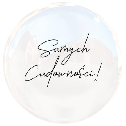 Balon z napisem „samych cudowności” w ozdobnym boxie – gotowy prezent z naklejką bez tła, hitowy dodatek do dekoracji okolicznościowych