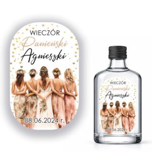 Naklejki na wieczór panieński na setki z alkoholem o pojemności 100 ml z datą i imieniem panny młodej