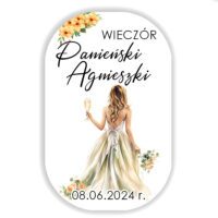 Naklejki na wieczór panieński na setki z alkoholem o pojemności 100 ml z datą i imieniem panny młodej