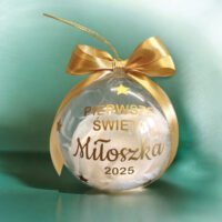 Bombka świąteczna z napisem moje pierwsze święta z imieniem i rokiem