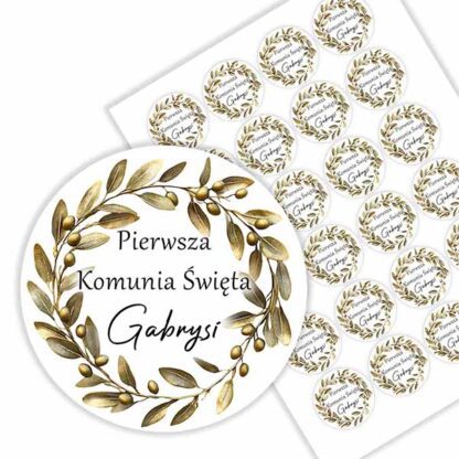 Naklejki na komunię na podziękowanie dla gości z imieniem personalizowane