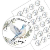 Naklejki na komunię na podziękowanie dla gości z imieniem personalizowane