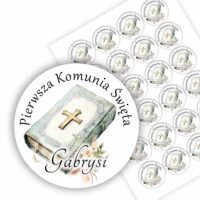 Naklejki na komunię na podziękowanie dla gości z imieniem personalizowane