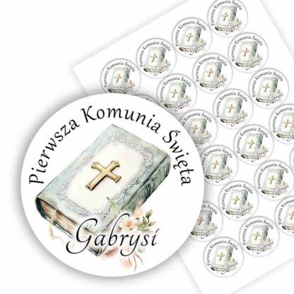 Naklejki na komunię na podziękowanie dla gości z imieniem personalizowane