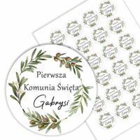 Naklejki na komunię na podziękowanie dla gości z imieniem personalizowane