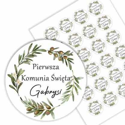 Naklejki na komunię na podziękowanie dla gości z imieniem personalizowane