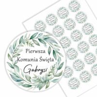 Naklejki na komunię na podziękowanie dla gości z imieniem personalizowane