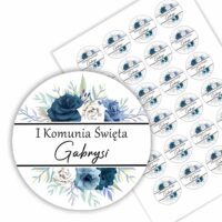 Naklejki na komunię na podziękowanie dla gości z imieniem personalizowane