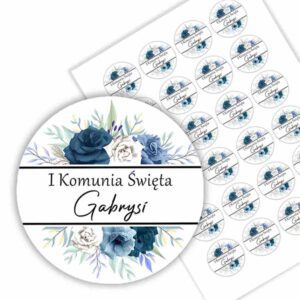 Naklejki na komunię na podziękowanie dla gości z imieniem personalizowane