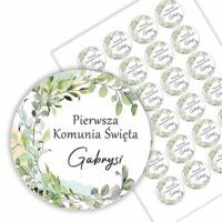 Naklejki na komunię na podziękowanie dla gości z imieniem personalizowane
