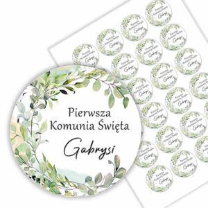 Naklejki na komunię na podziękowanie dla gości z imieniem personalizowane