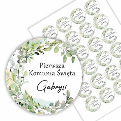 Naklejki na komunię na podziękowanie dla gości z imieniem personalizowane