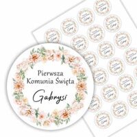 Naklejki na komunię na podziękowanie dla gości z imieniem personalizowane
