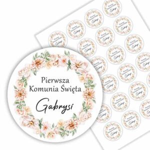 Naklejki na komunię na podziękowanie dla gości z imieniem personalizowane