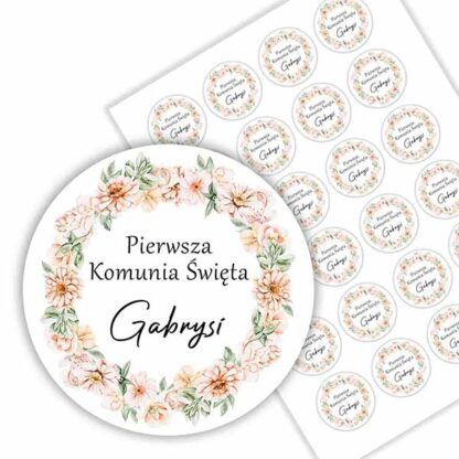 Naklejki na komunię na podziękowanie dla gości z imieniem personalizowane
