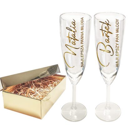 Zestaw kieliszków dla Pary Młodej z imionami – idealne na pierwszy toast ślubny