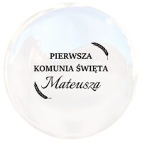 Naklejka na balon BOBO z imienną naklejką na Komunię Świętą
