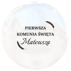 Naklejka na balon BOBO z imienną naklejką na Komunię Świętą