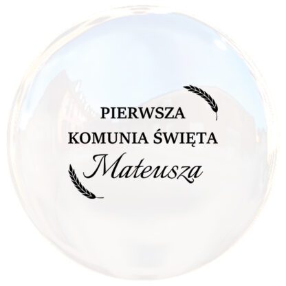 Naklejka na balon BOBO z imienną naklejką na Komunię Świętą