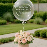 Balon komunijny z personalizowaną naklejką z imieniem