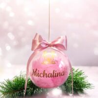 Bombka z imieniem i reniferem złoty metalik